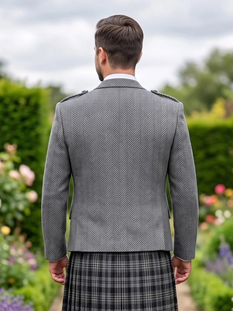 Dark Grey Tweed Argyle Kilt Jacket With Vest