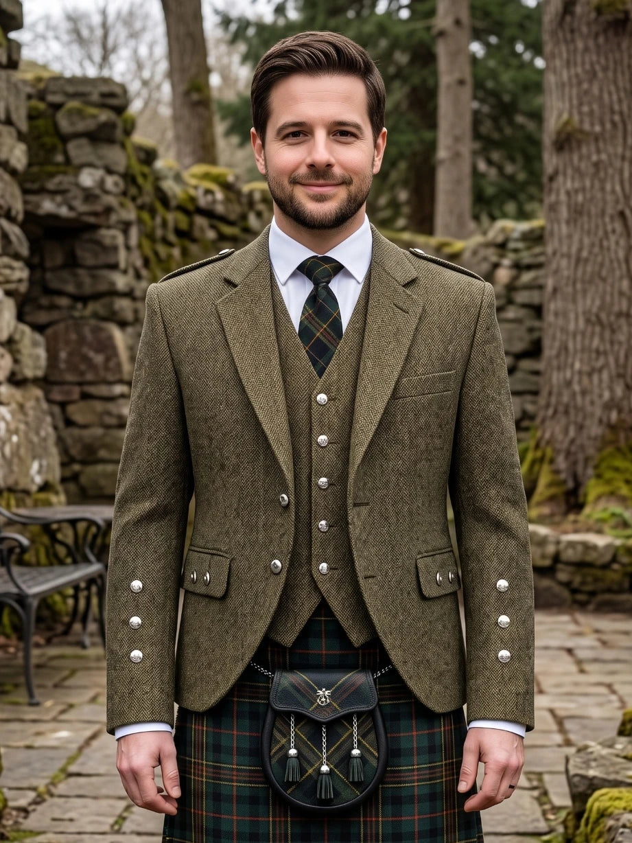 Dark Olive Green Tweed Argyle Jacket
