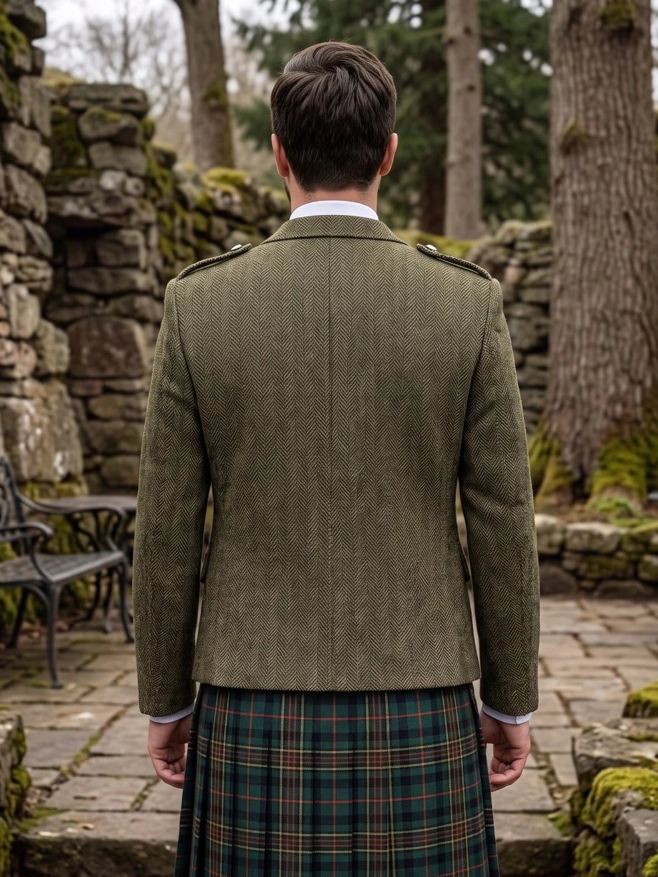 Dark Olive Green Tweed Argyle Jacket