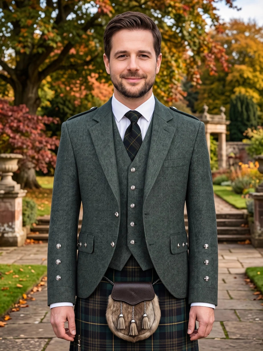 Dark Teal Or Blue & Green Tweed Argyle Jacket
