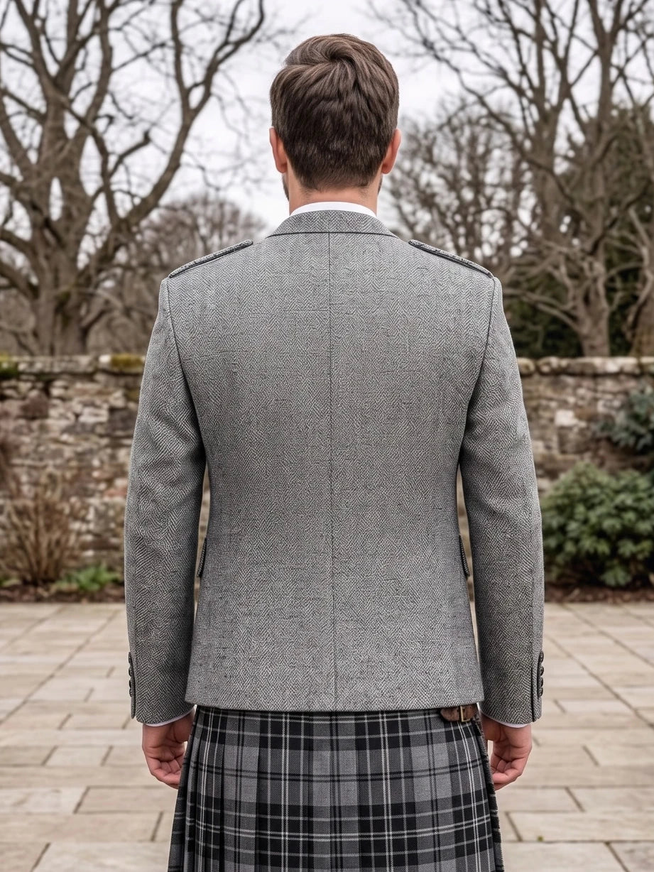 Grey Tweed Argyle Kilt Jacket With Vest
