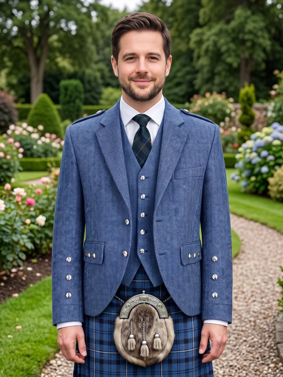 Indigo Blue Tweed Argyle Jacket
