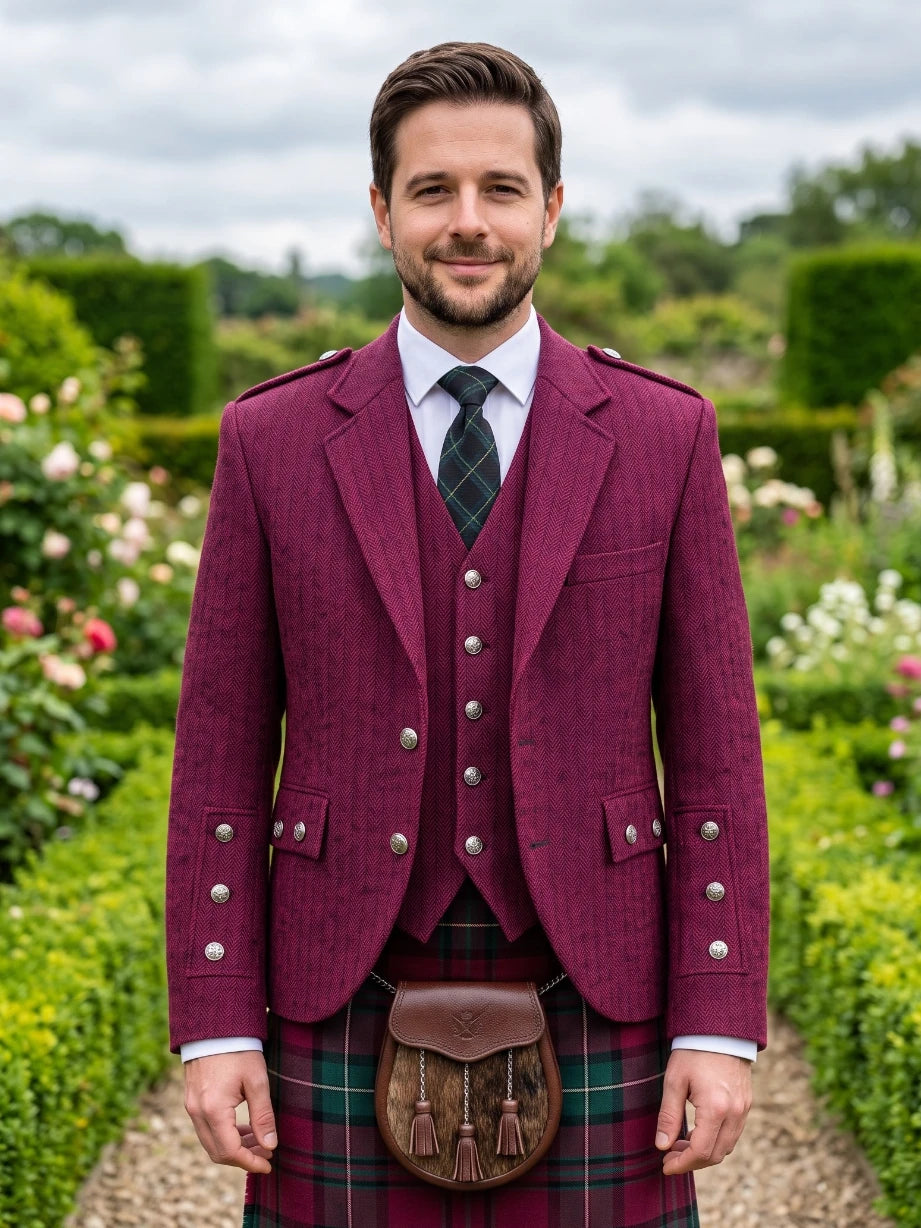 Magenata Tweed Argyle Kilt Jacket With Vest