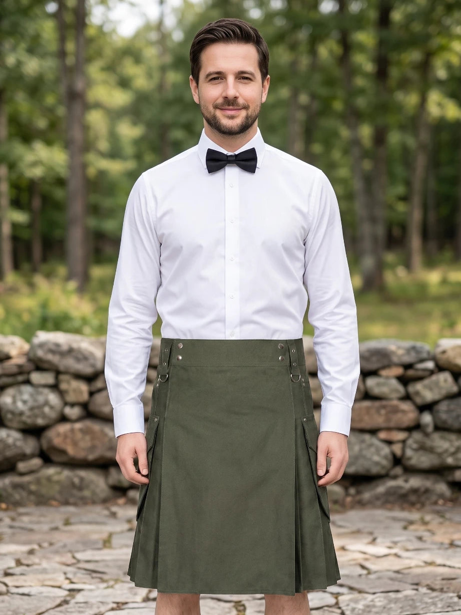 Custom Made Olive Green Casual Utility Kilt