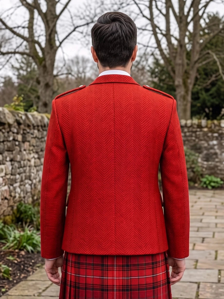 Red Tweed Argyle Kilt Jacket With Vest
