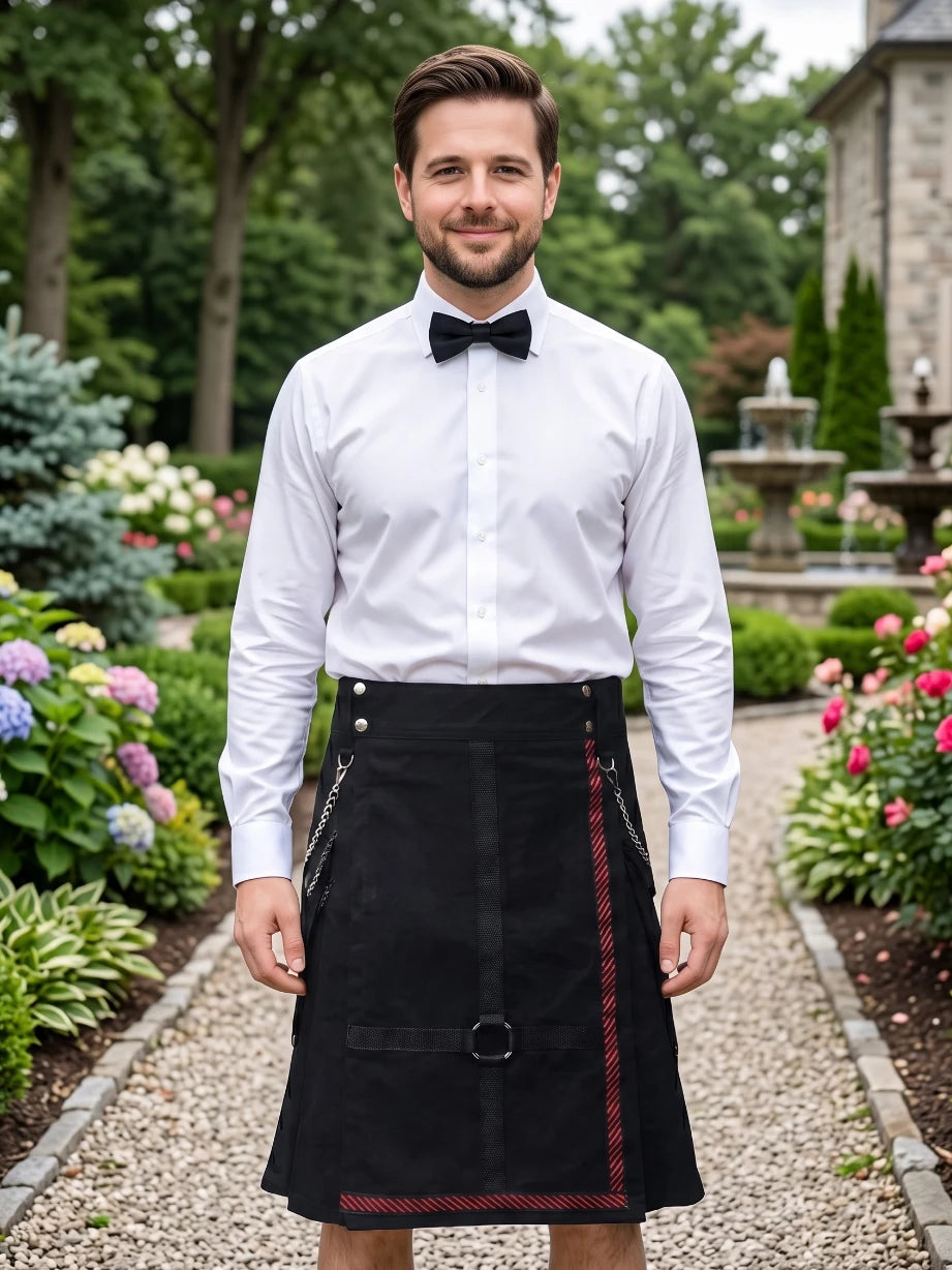 Custom Made Stylish Black Utility Kilt