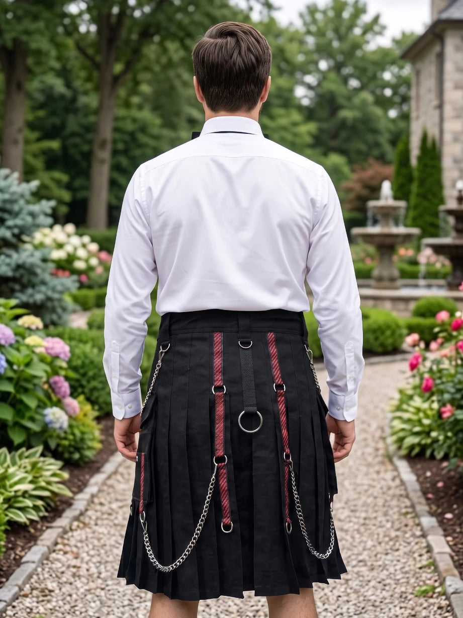 Custom Made Stylish Black Utility Kilt