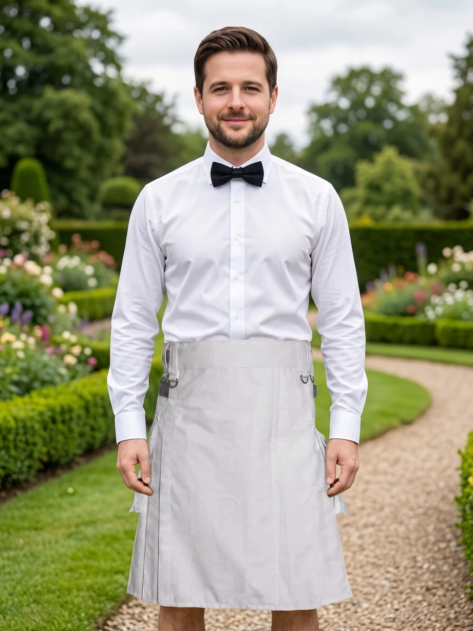 Custom Made White Utility Kilt With Leather Straps
