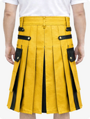 Mustard Yellow Leather Utility Kilt with Black Accents & Detachable Pockets