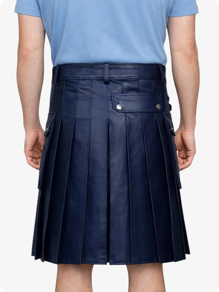 Navy Blue Genuine Leather Utility Kilt with Side Pockets