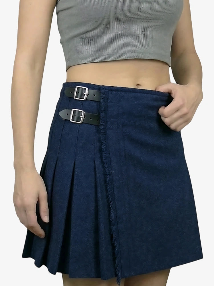 Navy Blue Women Wool Kilt
