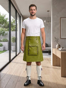 Olive Green Leather Utility Kilt Front Side