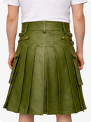Olive Green pleated skirt worn by a person on a white background