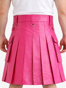 Pink Genuine Leather Utility Kilt with Cargo Pockets & D-Rings