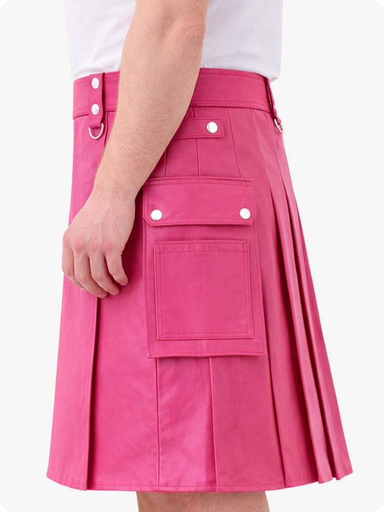 Pink Genuine Leather Utility Kilt with Cargo Pockets & D-Rings
