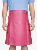 Pink Genuine Leather Utility Kilt with Side Pockets