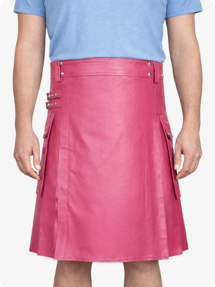 Pink Genuine Leather Utility Kilt with Side Pockets