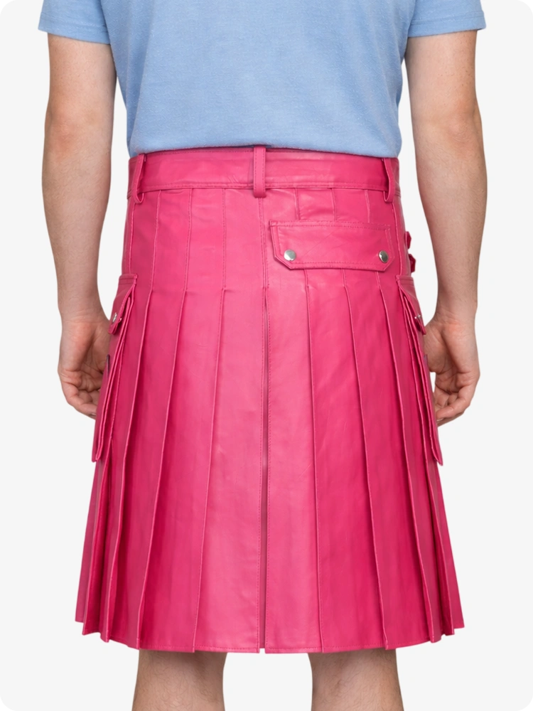 Pink Genuine Leather Utility Kilt with Side Pockets