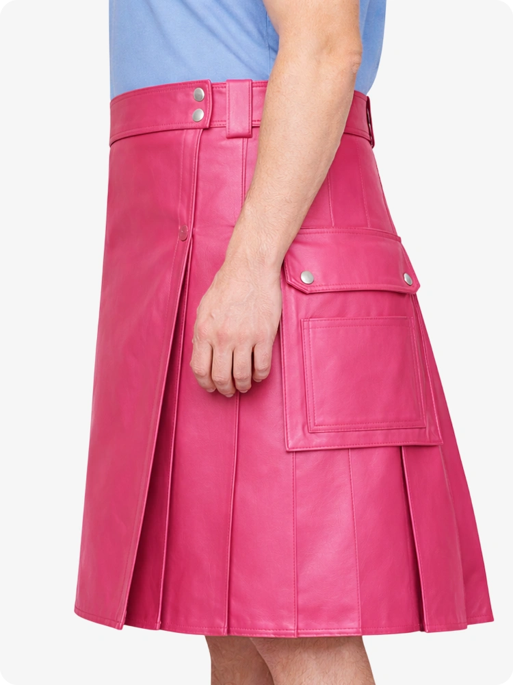 Pink Genuine Leather Utility Kilt with Side Pockets