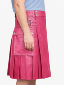 Pink Genuine Leather Utility Kilt with Side Pockets