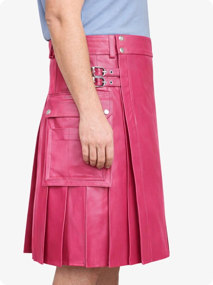 Pink Genuine Leather Utility Kilt with Side Pockets