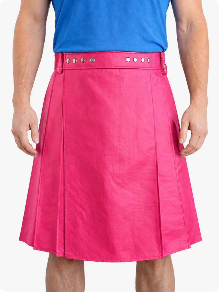 Pink Genuine Leather Utility Kilt with Studded Waistband