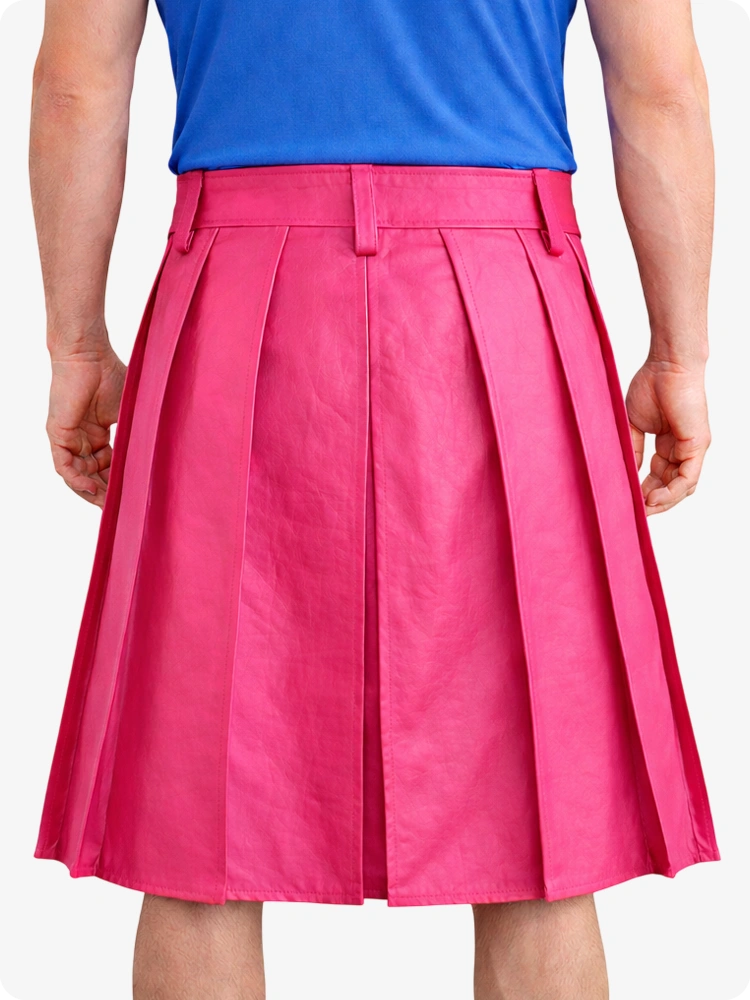 Pink Genuine Leather Utility Kilt with Studded Waistband