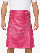 Pink Leather Utility Kilt with Chain Detailing & Adjustable Straps