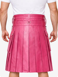 Pink Leather Utility Kilt with Chain Detailing & Adjustable Straps