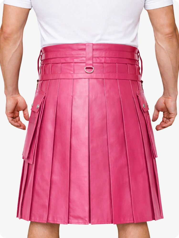 Pink Leather Utility Kilt with Chain Detailing & Adjustable Straps