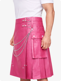 Pink Leather Utility Kilt with Chain Detailing & Adjustable Straps