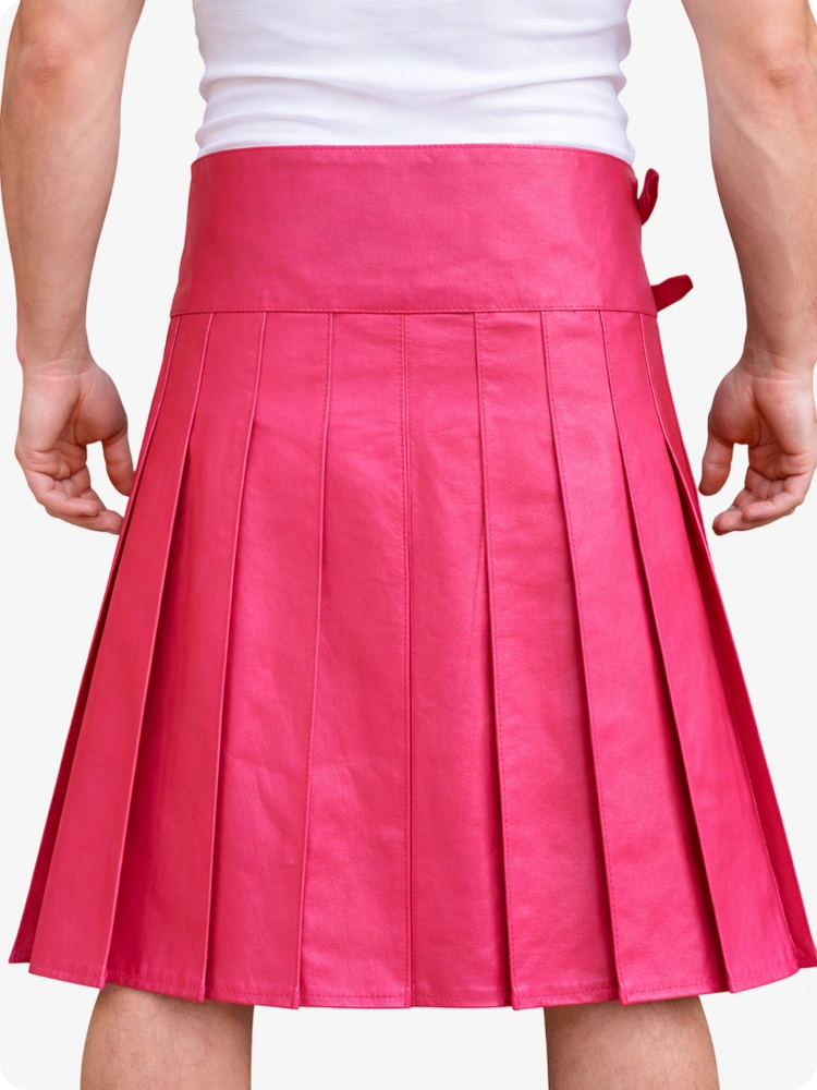 Pink Leather Utility Kilt with Front Pocket & Adjustable Buckle Straps