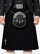 Plain Black Tartan Kilt Model Front