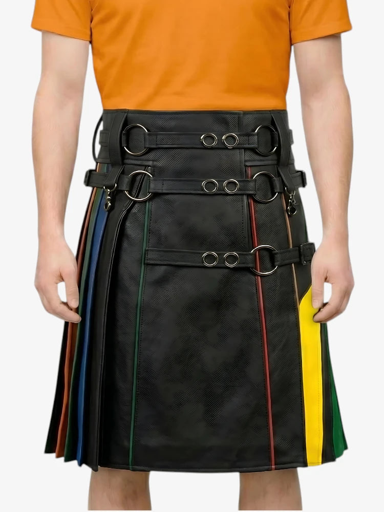 Rainbow Kilt With Leather Ring Strap