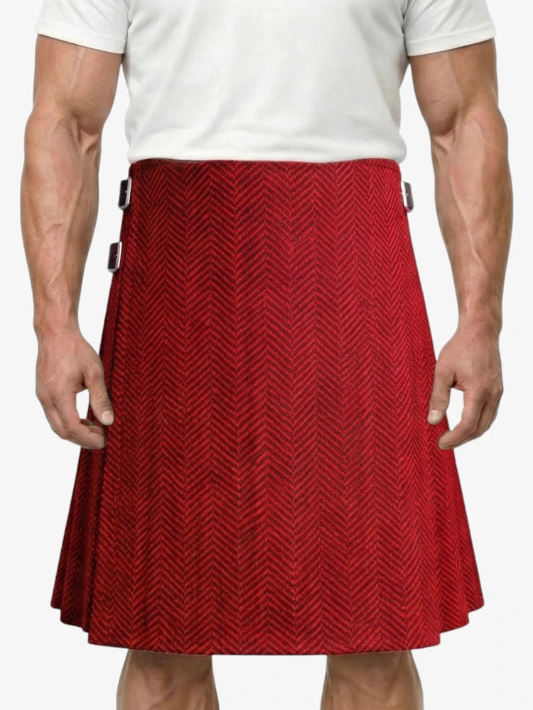 Red and Black Herringbone Tweed Kilt