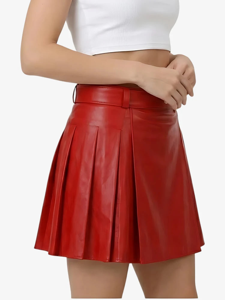 Custom Made Red Women Leather Kilt