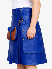 Royal Blue Leather Utility Kilt with Front Sporran