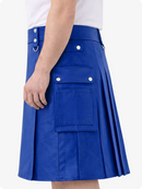 Royal Blue Genuine Leather Utility Kilt with Cargo Pockets & D-Rings