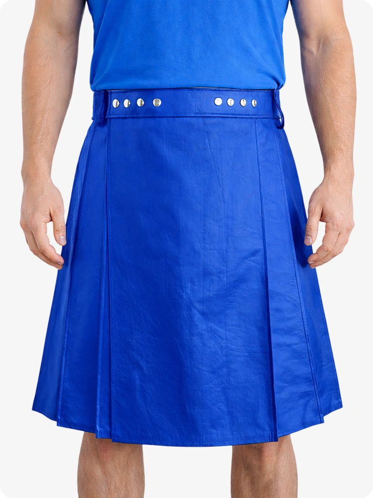 Royal Blue Genuine Leather Utility Kilt with Studded Waistband