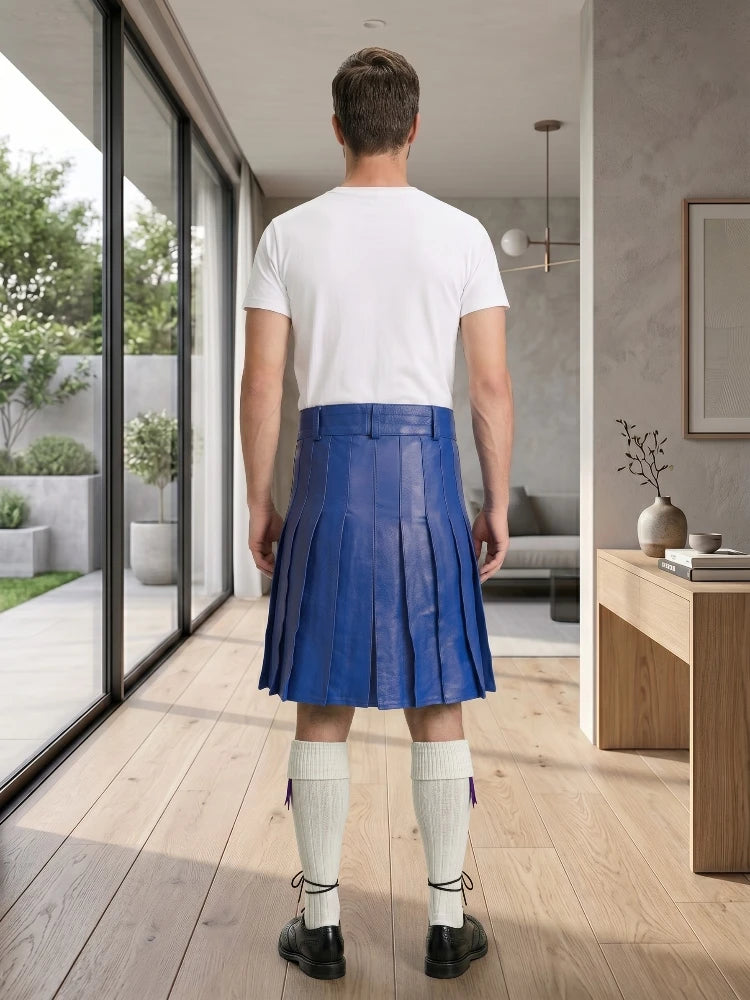 Royal Blue Leather Utility Kilt Back Side