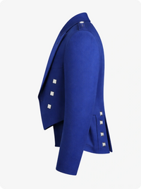 Royal Blue coat with silver buttons on a white background