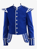 Royal Blue Scottish Military Doublet Jacket with Silver Trim & Epaulettes