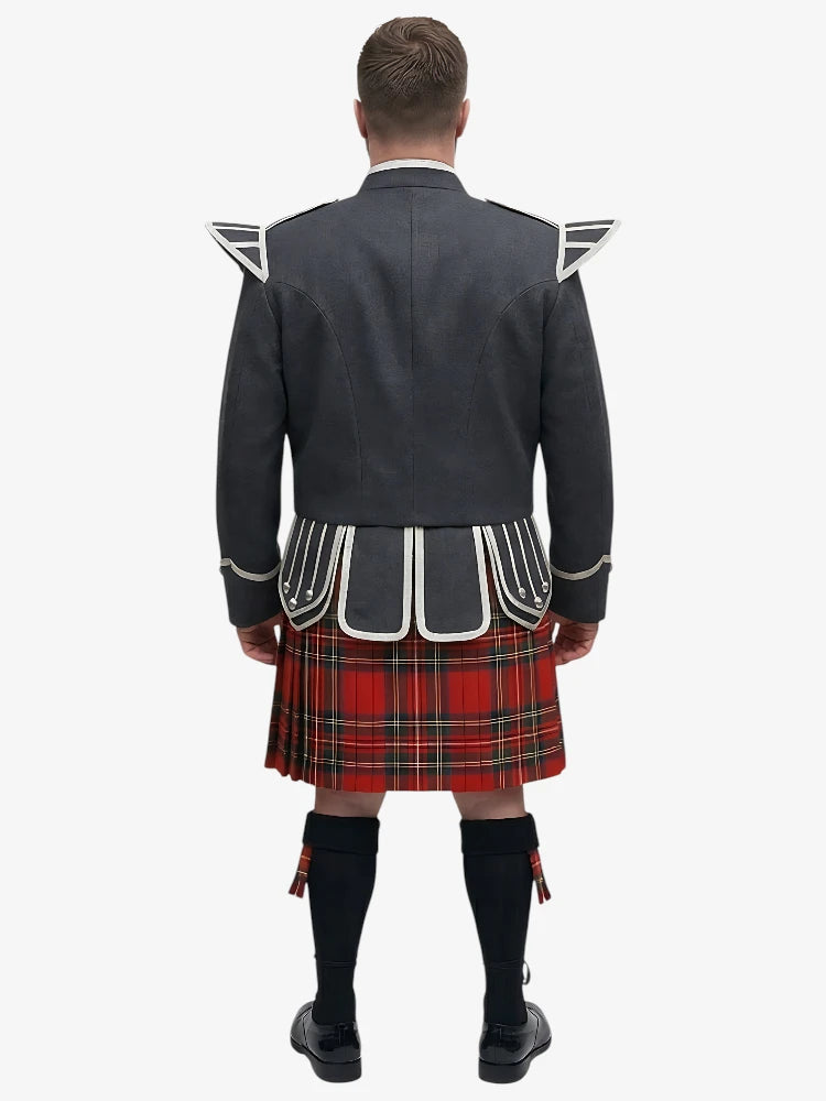 Royal Stewart Tartan Doublet Kilt Outfit with Dark Grey Jacket