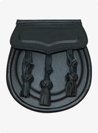 Shining Black Triple Tassel Leather Sporran