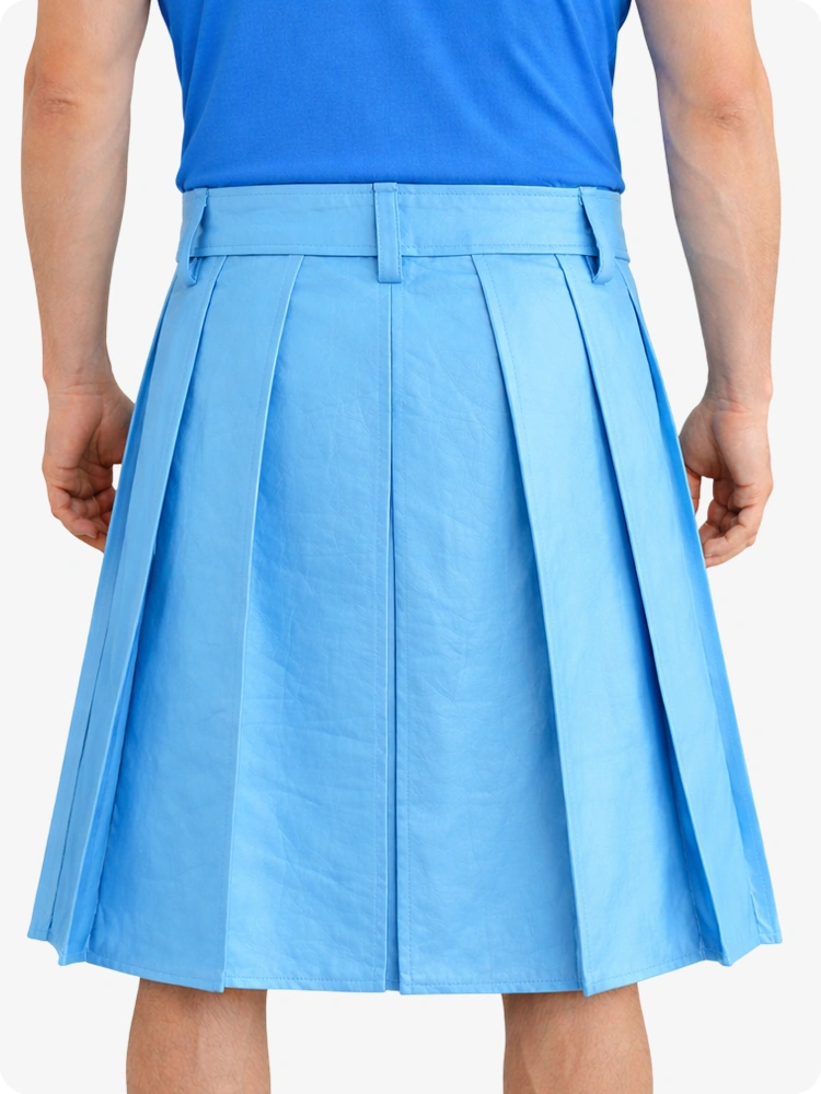 Sky Blue Genuine Leather Utility Kilt with Studded Waistband
