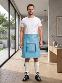 Sky Blue Leather Utility Kilt Front Side