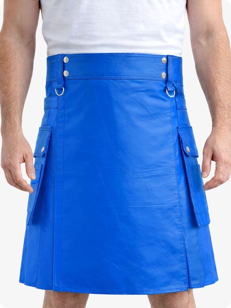 Standard Blue Genuine Leather Utility Kilt with Cargo Pockets & D-Rings