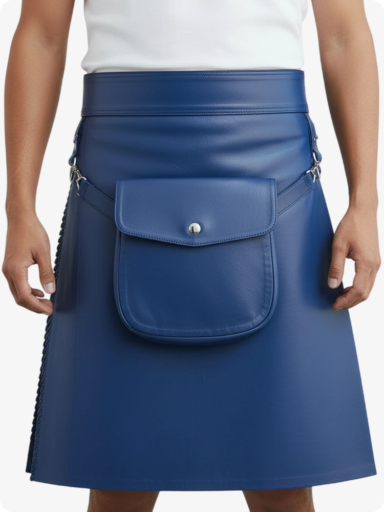 Blue skirt with a front pocket on a white background