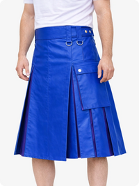Standard Blue pleated skirt worn by a person on a white background