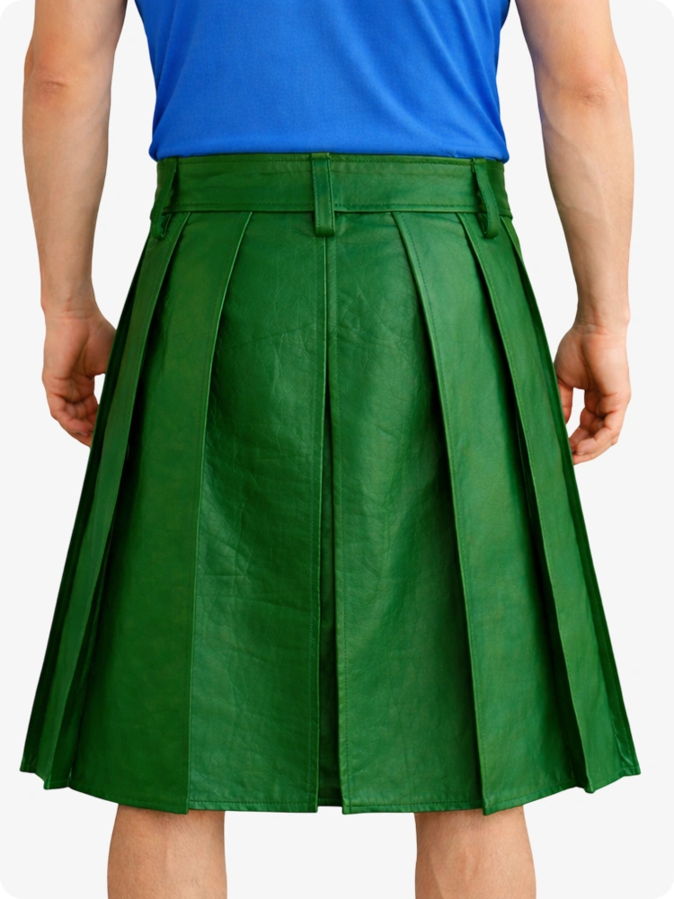 Standard Green Genuine Leather Utility Kilt with Studded Waistband